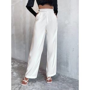 Slant Pocket high waisted Wide Leg Pants white